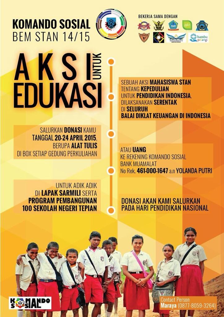 Komando Sosial bersama seluruh mhsw STAN mempersembahkan "Aksi untuk Edukasi" dilaksanakan serentak di slrh BDK.