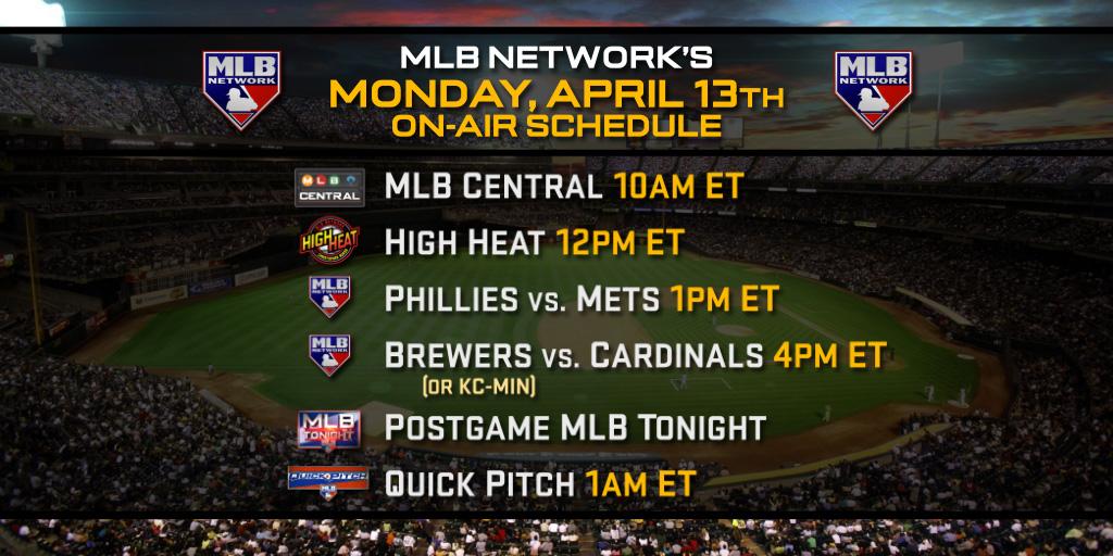 MLBNetwork's tweet photo. Check out today's schedule on @MLBNetwork &amp; join Matt Vasgersian, @LaurenShehadi &amp; @markdero7 on #MLBCentral at 10aE! http://t.co/ZBYzxkP05F