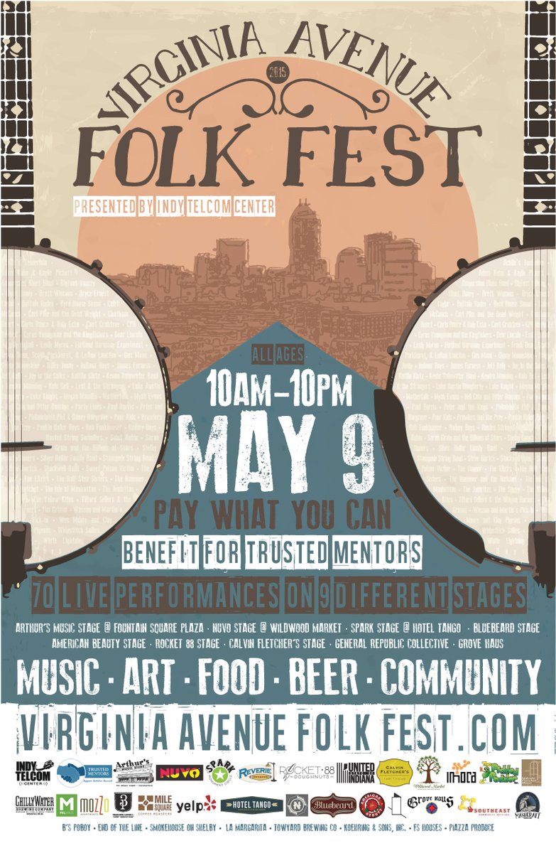 May 9th. 70 Bands. 9 stages. 10am - 10pm  INDIANAPOLIS. ALL AGES. PAY WHAT YOU CAN! VirginiaAVenueFolkFest.com  :)