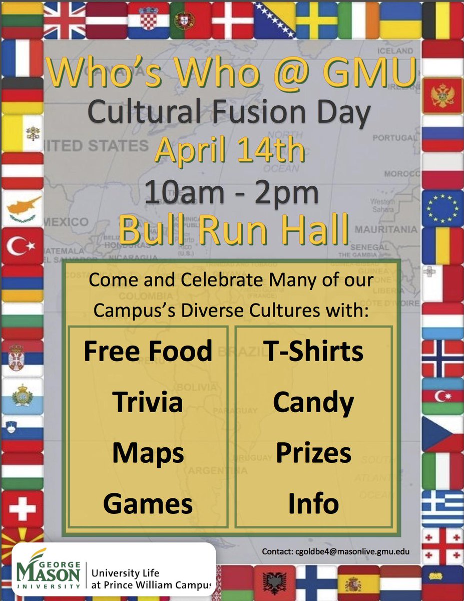 Tomorrow's Cultural Fusion Day at <a href="/gmuulpwc/">ULife Science & Tech</a>! Make sure to come out! We'll have food and fun activites #diversity