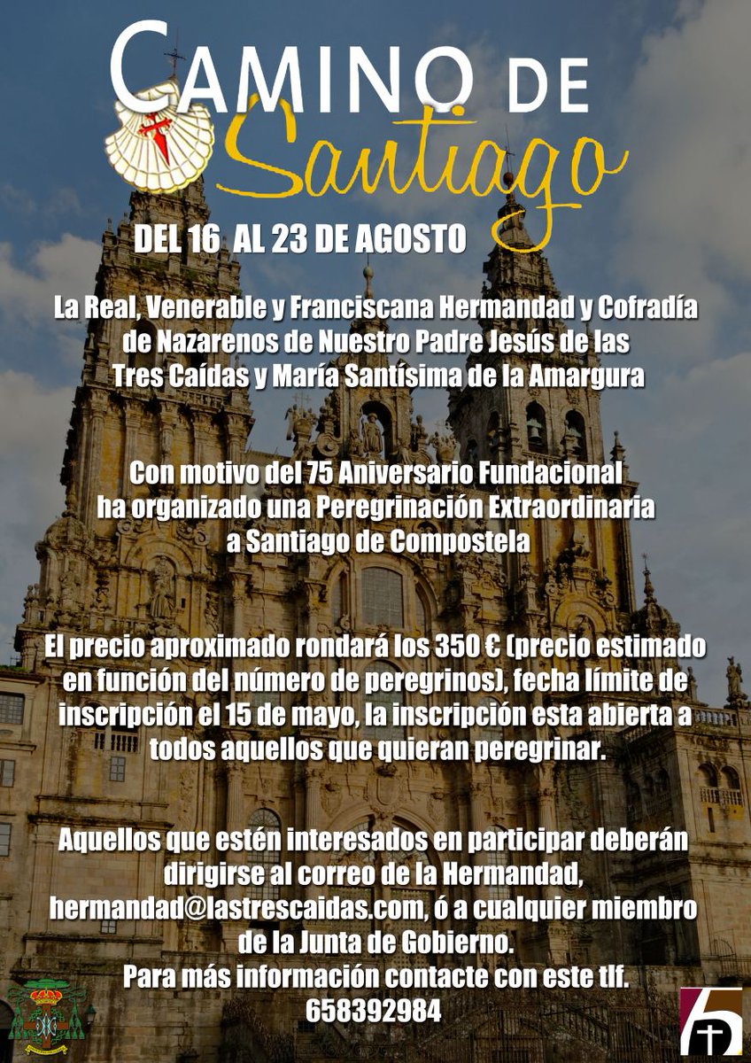 HdadTresCaidas's tweet photo. Nueva entrada en nuestro Facebook Oficial: PEREGRINACIÓN EXTRAORDINARIA SANTIAGO COMPOSTELA https://t.co/yVzOVRJx50 http://t.co/a8R7s90DeA