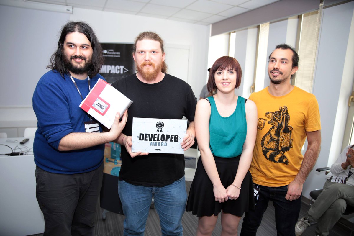 IMPACT_acc's tweet photo. Best Developer Award! #hackIMPACT These guys code hard! http://t.co/F3s6Ld9qwH