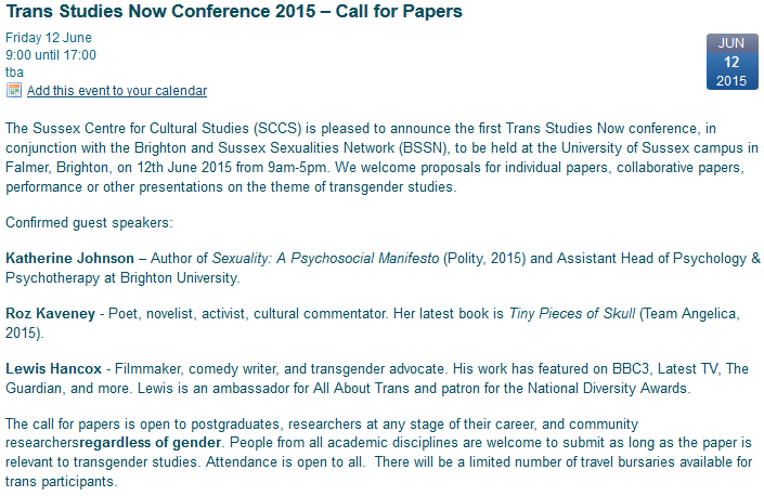 menshealthleeds's tweet photo. Trans Studies Now Conference 2015: Call for Papers (Uni of Sussex 12th June) http://t.co/bqsNSKu5I8 @transstudiesnow http://t.co/3T4MZOEqpm