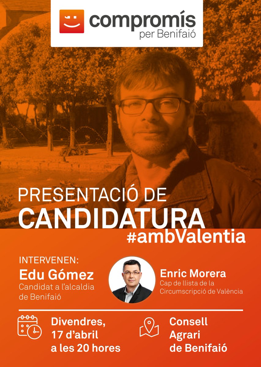 CompromisJBeni's tweet photo. El divendres 17 d'abril es presentarà la llista de Compromís per Benifaió per a eleccions municipals. Vos esperem! http://t.co/REAjWjvjFG