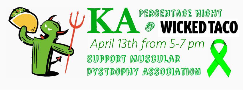 VirginiaTechKA's tweet image. Everybody find some time between 5-7 today and stop by Wicked Taco to help us support a great cause #MDA