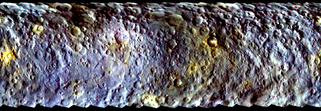 NASA's tweet photo. New color map of dwarf planet #Ceres' surface suggests it was once an active body: http://t.co/6pZZzq1u2u @NASA_Dawn http://t.co/xPkUKUPodL