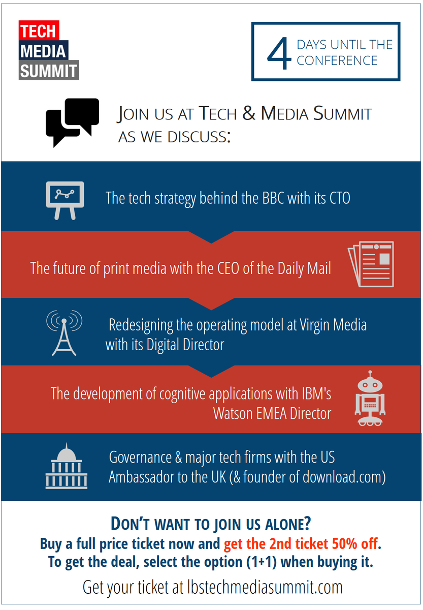 LBSTechMedia's tweet photo. Only 4 days to go!! Get your ticket now @ http://t.co/SbE9YyR71f.  @IBMWatson @BBCTech @virginmedia http://t.co/OvVPZZQA82