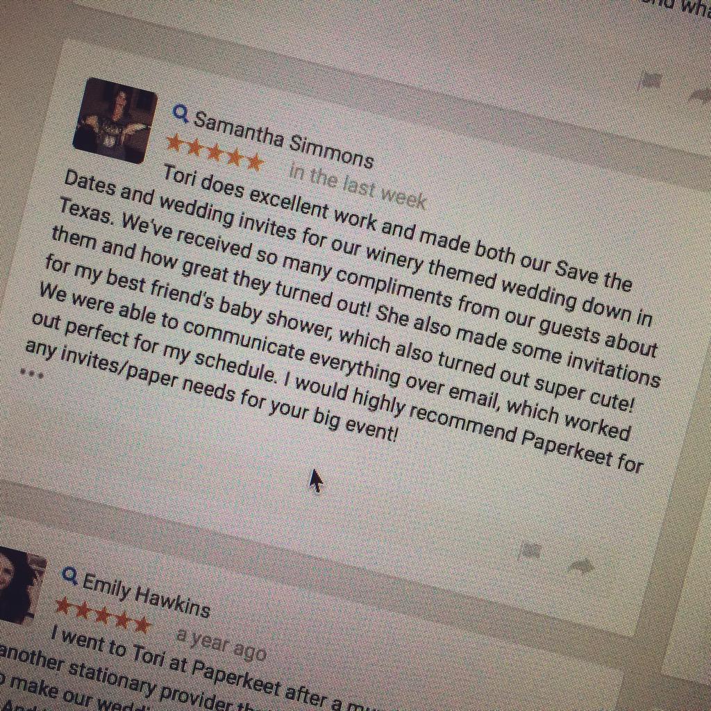 paperkeet's tweet photo. I love a good #review. Thanks Samantha! #paperkeet #invitations http://t.co/36DVl0HO0p