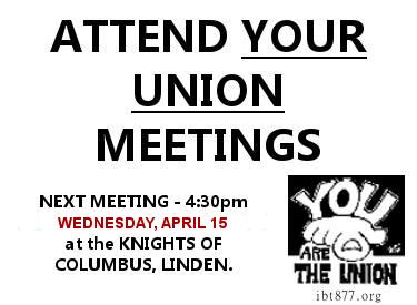 Teamsters877's tweet photo. Local 877 Members: attend your next Union meeting, Wednesday, 4/15 @ 4:30 (new Local 877 t-shirts for new attendees) http://t.co/uR8QliCMDp