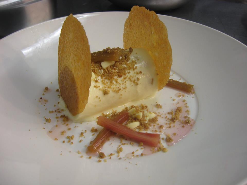 PigontheHillND's tweet image. White chocolate &amp;amp; rhubarb cheesecake, poached rhubarb -  Very nice! #goodfood #foodenvy