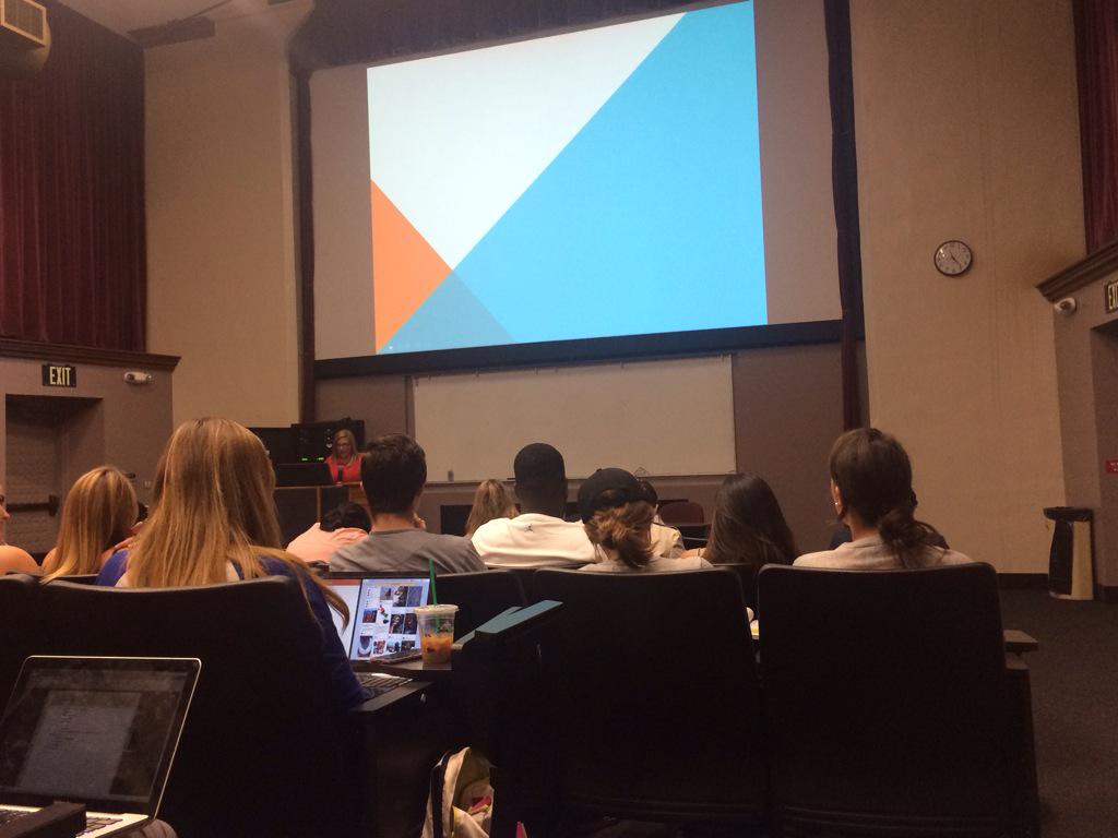 BrookeMartell's tweet image. You can barely see her, but watching @WendyNBCSD speak in my #jms210 class. #nbc7 #nbcsandiego
