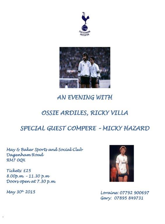 PollyPeck's tweet photo. LAST FEW TICKETS LEFT FOR EVENING WITH @osvaldooardiles  RICKY VILLA &amp; @1MickyHazard PLEASE RT &amp; DM FOR INFO #COYS http://t.co/qNN0eiWQBC