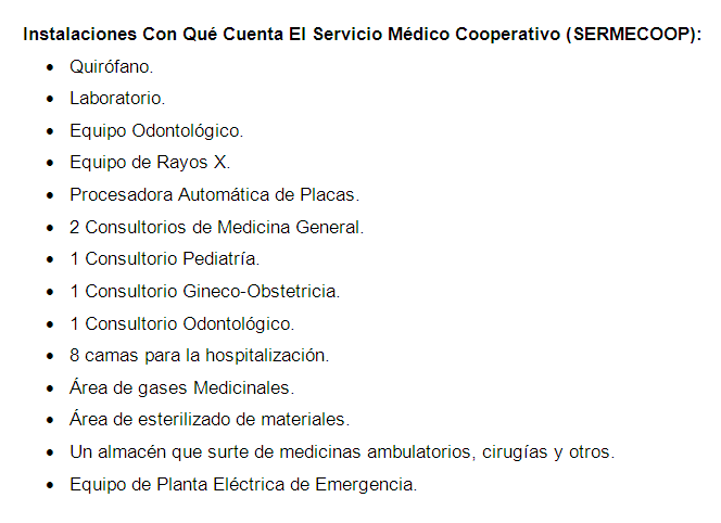 CENTRALCecobar1's tweet photo. Instalaciones Con Qué Cuenta El Servicio Médico Cooperativo (SERMECOOP) http://t.co/sVJYSIfSIA