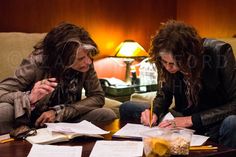 NightBirdStudio's tweet photo. Steven Tyler and Joe Perry writing lyrics in Studio B #Aerosmith #LegendaryChild http://t.co/3K7UXPx3WU
