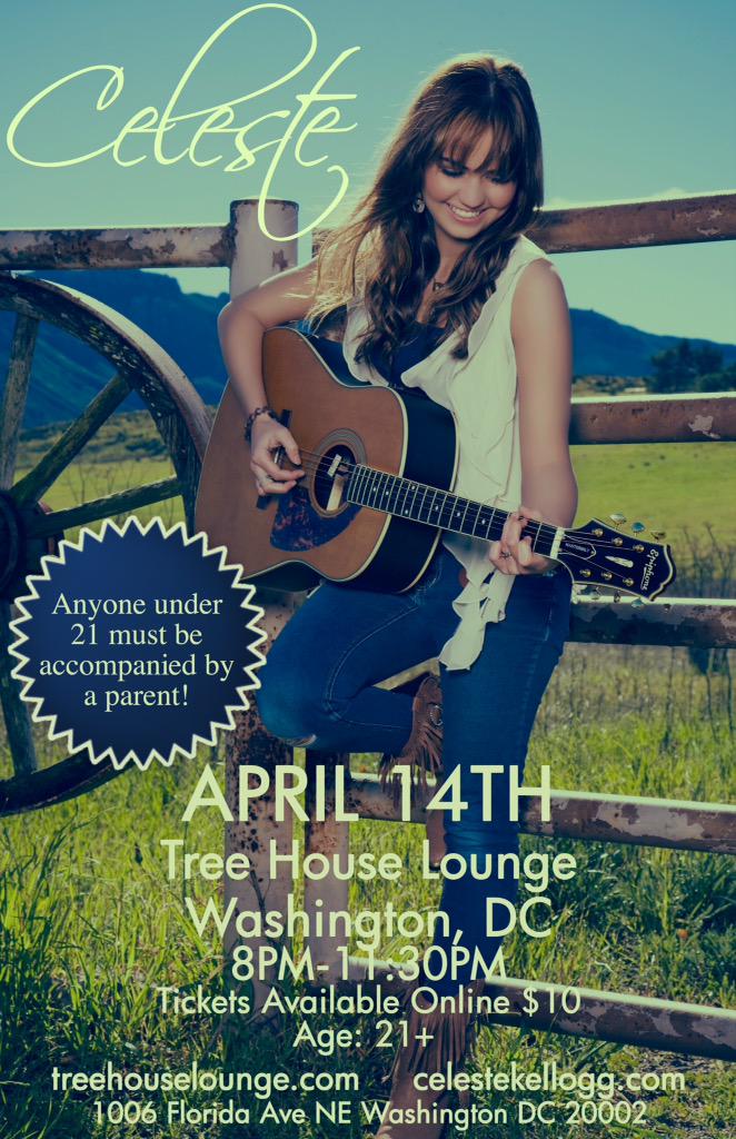 CelesteKellogg's tweet photo. I'LL BE PERFORMING IN D.C. Tomorrow! I would love to see you guys there! #TreeHouseLoungeDC https://t.co/aBMGfWEVSN http://t.co/tuFesAcZJ5