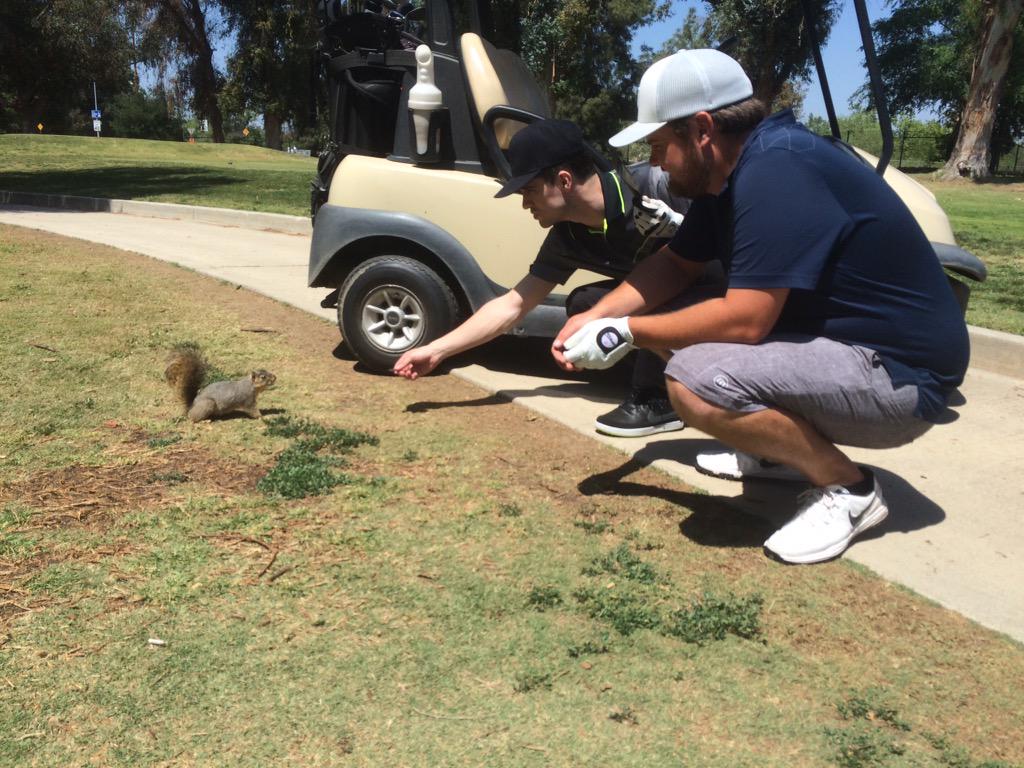 ZackCloudHall's tweet image. Had a great day golfing while these two tried to feed a squirrel. #goforfriendship