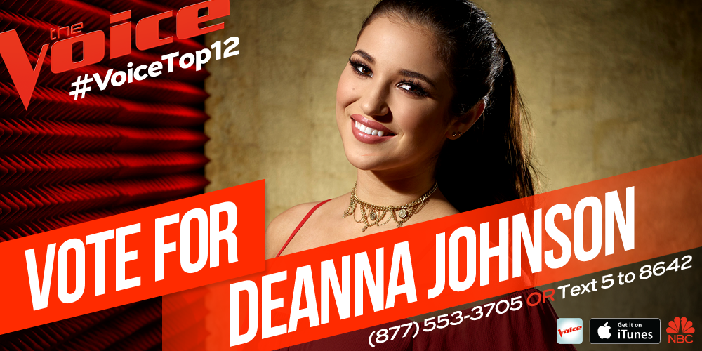 NBCTheVoice's tweet photo. RT if @DeAnnaJohnson23 earned your votes tonight with that majestic performance. #VoiceTop12 http://t.co/CbhO5vHMcz