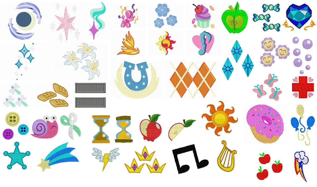 EthePony's tweet photo. Cutie Mark Digital Embroidery Set Update #18 is now done.  70+ cutie marks now included.  Sweet. http://t.co/l4KUWb0rze