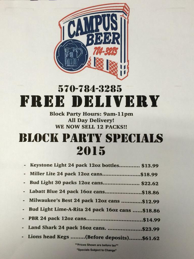 CampusBeerDist's tweet image. Specials for Block Party 2015!!!!