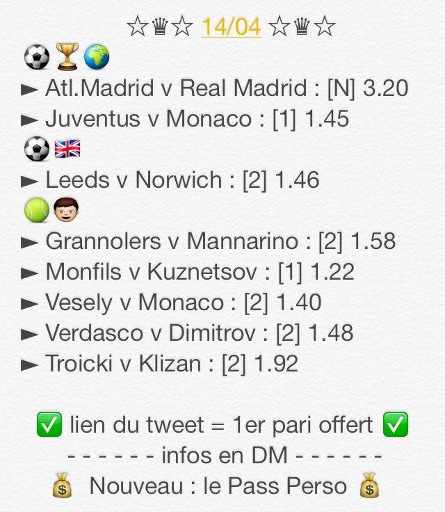 FDP_Pronos's tweet image. ☆♛☆ 14/04 ☆♛☆

♻️RT♻️+ DM pour obtenir notre ticket du jour ❤️🐴 Profitez d'un 1er pari KDO
🎁 ► urlz.fr/W7O
