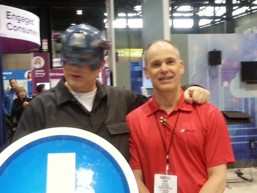DataCorey's tweet photo. @DataCorey thought mascots weren't allowed @HIMSS but 'superheros' are? Mascot discrimination! :) http://t.co/Ycv6JCL1X3