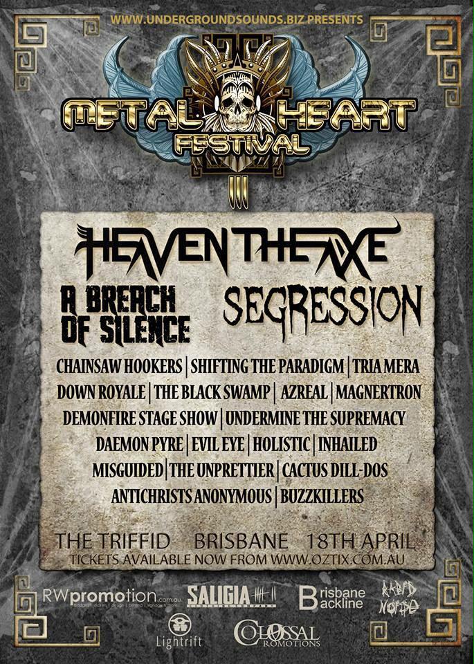 Segression's tweet image. BRISBANE YOU'RE NEXT! We are primed and ready for This Saturday alongside some killer bands! #metalheartfestival