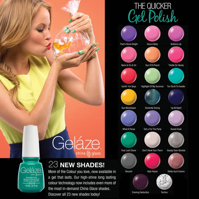ChinaGlaze's tweet photo. 23 New Gelaze by China Glaze Shades! More of the Colours you love, now available in a gel that lasts. http://t.co/BVwWty2EyX