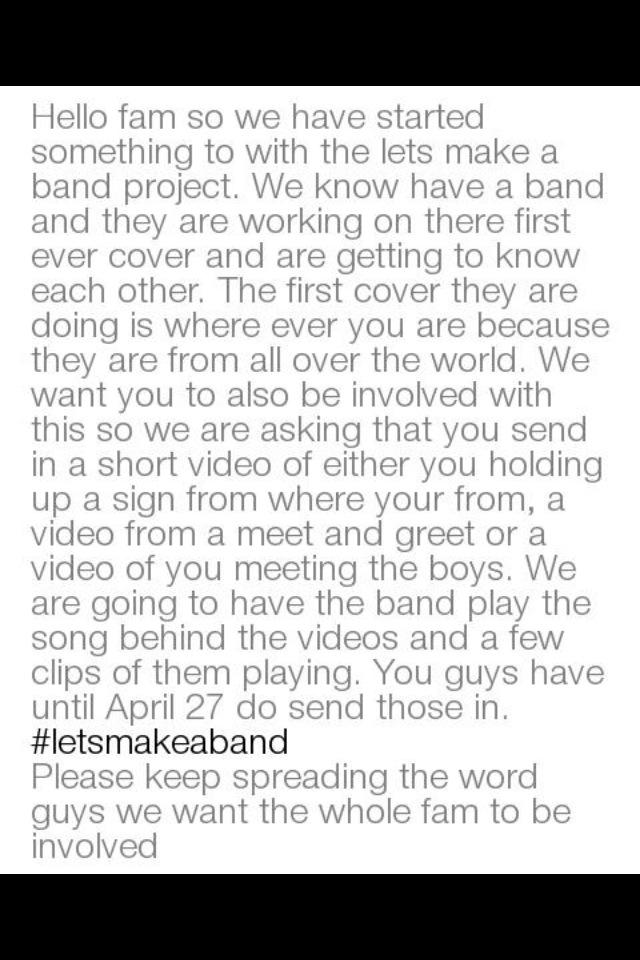 lulucholot's tweet photo. Keep spreading the word 💌#letsmakeaband #FamBand http://t.co/ISz31q2wnE