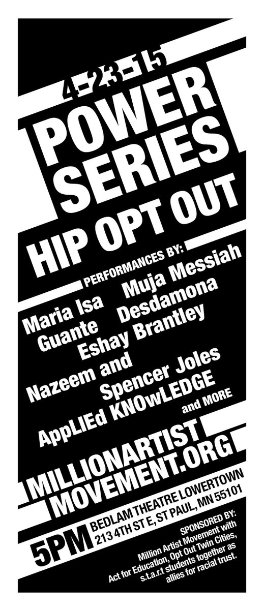 mamovementmn's tweet photo. Come to our next POWER SERIES event/concert "Hip Opt Out"   @bedlamtheatreMN. April 23rd, 5PM, $3 suggested donation! http://t.co/uUurXqej0C