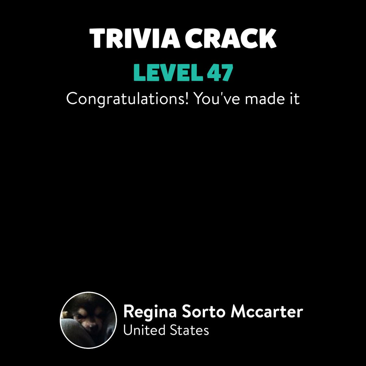 Regina Sorto Mccarter just leveled up to Lv. 47 on Trivia Crack! triviacrack.com/en/landing