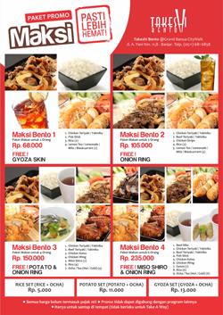 Haii Guyss kita ada Paket Promo Maksi loh @ Takeshi Bento ,@Grand Banua CityWalk , Jl. A.Yani Km.11,8..
Yuk Mampir :)