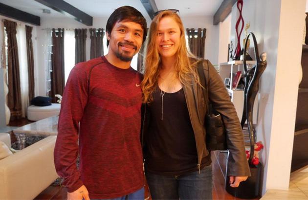 StarSportsHub's tweet photo. MMA star Ronda Rousey visits Pacquiao http://t.co/n8jsQbuJLH | via @PhilstarNews #MayPac http://t.co/YPnDNP4LfU