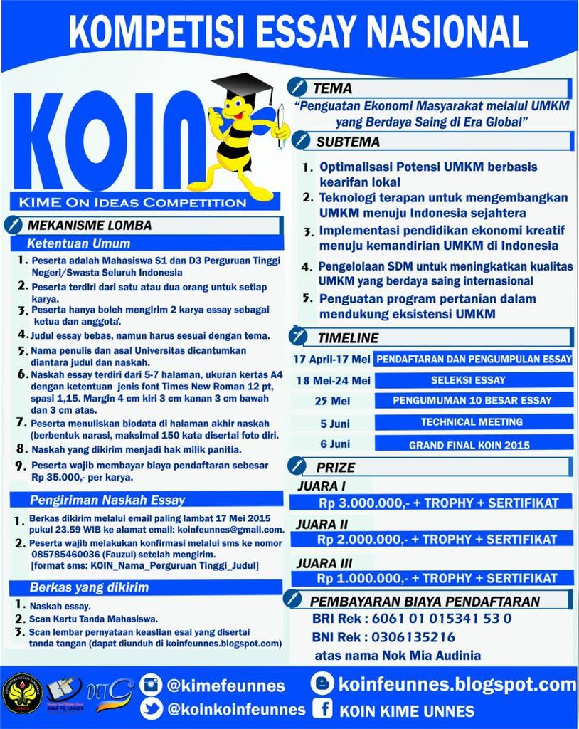 BEMFSMUNDIP's tweet photo. Kompetisi Essay Nasional http://t.co/YiM8Ev2ce2 via @KoinKoinfeunnes
