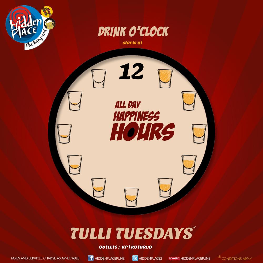 Each day we have something special for you, #Pune! Join us for Tulli Tuesdays all day today only at the Hangout (KP).
