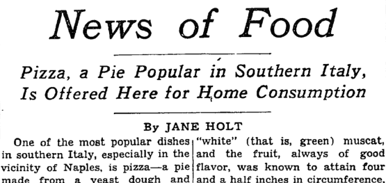 nytimes's tweet photo. 1944: The NYT discovers pizza http://t.co/4sEa5YvsMM http://t.co/eNLyiuBAjz