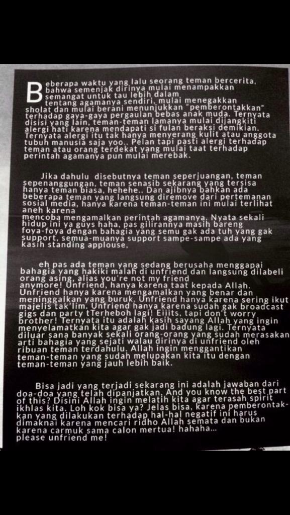 Please UNFRIEND ME 😊

Diambil dari @RECITEzine edisi Bandung.

pict by al akh Aldonny Dempak ex voc Jeruji