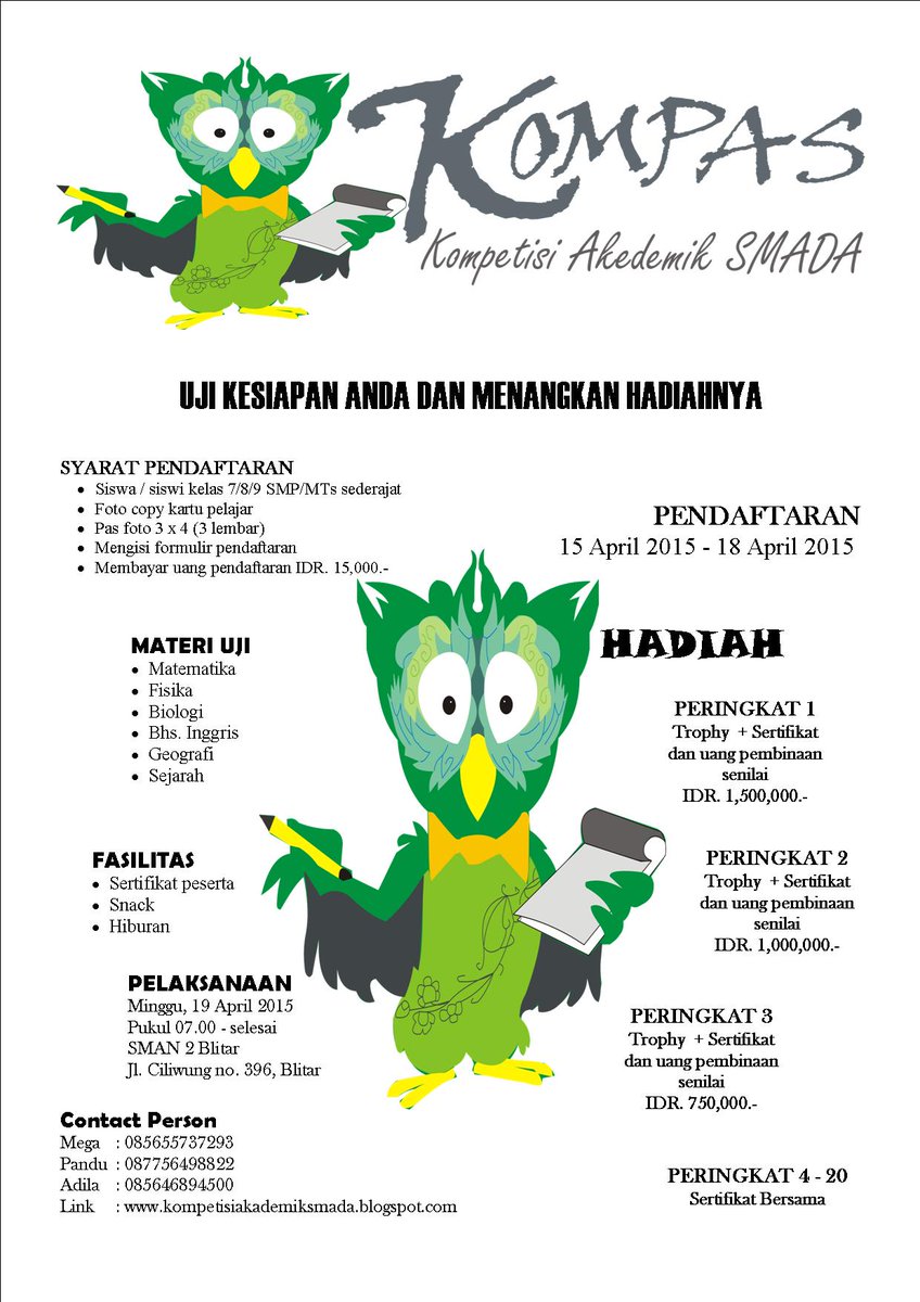 baskara_hrd's tweet photo. adik" SMP/MTs Se-BLITAR RAYA uji kemampuan klian dlm acra KOMPAS info:http://t.co/WldTfxDcjS,https://t.co/BYLdz8kBnH http://t.co/DmFTE4PCaV