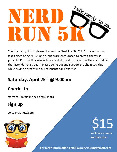 WCU's tweet image. #WCU Chemistry Club is hosting the #NerdRun! #TalkNerdytoMe