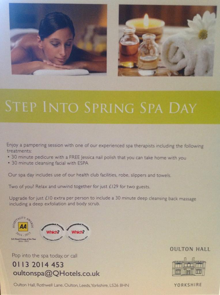 STEP INTO SPRING SPA DAY FROM £69pp. PERSONALISED FACIAL WITH JESSICA FILE&amp;POLISH.