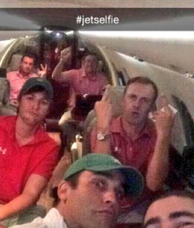 ClayPrice15's tweet photo. Media might not approve- I'd be the same way if I was flying in my private jet with my boys after winning the Masters http://t.co/AlDDsGBwdR