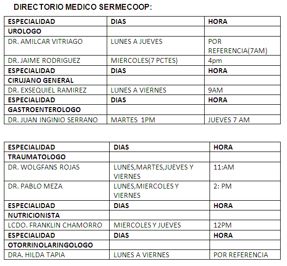 CENTRALCecobar1's tweet photo. NUESTRO DIRECTORIO MEDICO EN SERVICIO MEDICO COOPERATIVO "SERMECOOP" http://t.co/xw6MTYHUqk