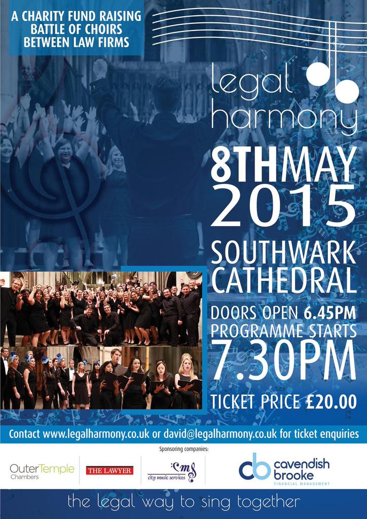 tickets now on sale for the 1st of this year's comps. choirs from 5 law firms to compete and all £ to charity