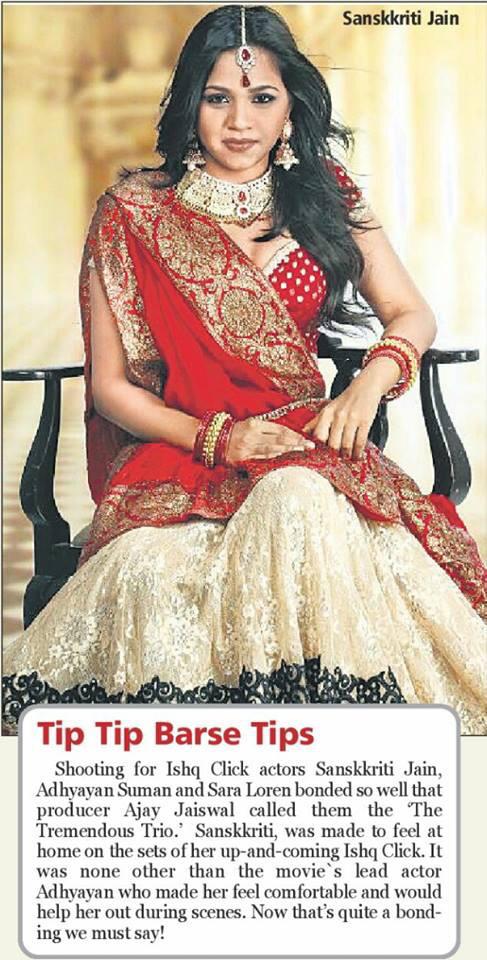 TIP TIP BARSE TIPS:<a href="/SanskkritiJain/">Sanskriti Jain</a> joined her @IshqClickMovie co-stars <a href="/SaraLoren/">Sara</a> &amp; <a href="/AdhyayanSSuman/">adhyayan S Suman</a>, @Absoluteindiavs