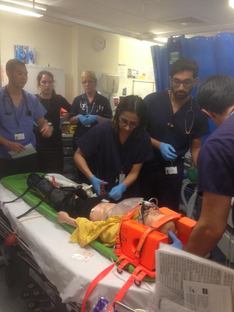 DorsetTraumaDoc's tweet photo. Paediatric Major Trauma Simulations in full swing, in ED resus, real on call staff with real ICT systems #reallifesim http://t.co/TYd9YxlE3Z