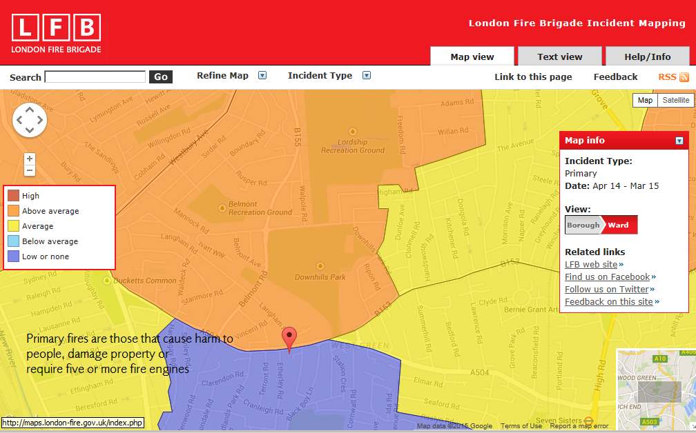 LondonFire's tweet photo. Maisonette fire in #SouthTottenham is out. 22 'primary' fires in West Green ward Apr 14-Mar 15 http://t.co/PB9Wahg0se http://t.co/H8q202EH9M