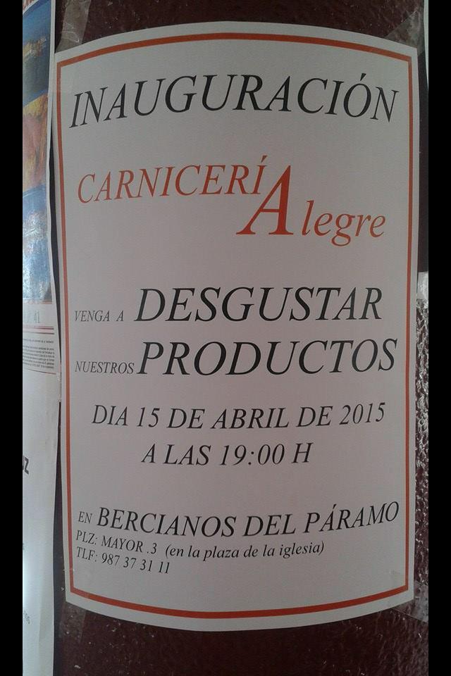 BercyCity's tweet photo. INAGURACIÓN DE LA NUEVA CARNICERÍA ALEGRE EN BERCIANOS DEL PÁRAMO. http://t.co/FW5dkv1PP0