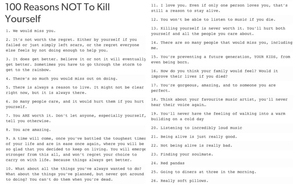 Kill reasons yourself not 13 Reasons