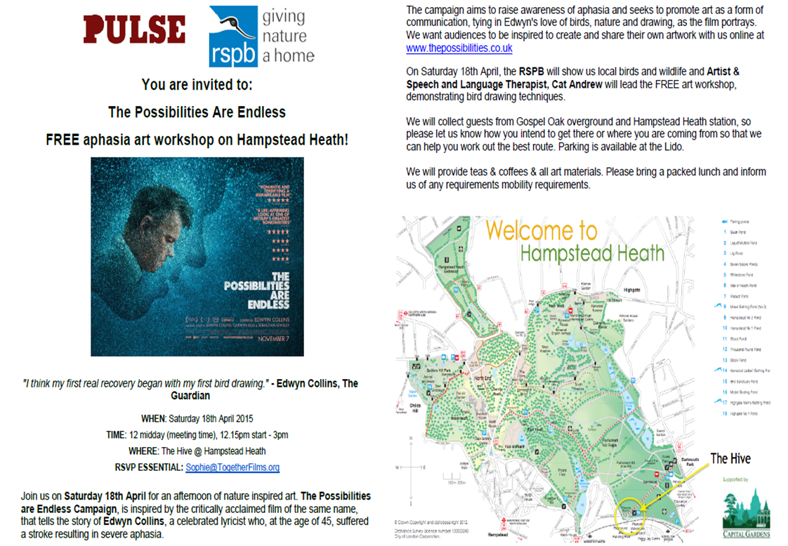 Free aphasia art workshop at Hampstead Heath with <a href="/Natures_Voice/">RSPB</a> <a href="/EdwynFilm/">The Possibilities</a> 18th April! RSVP Sophie@TogetherFilms.org