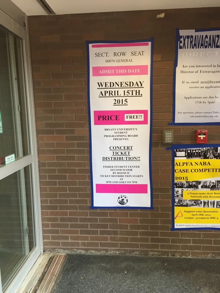 Remember go to the Second floor of FSC at 3pm-7pm tomorrow for Spring Weekend tickets! Bring your Bryant ID!