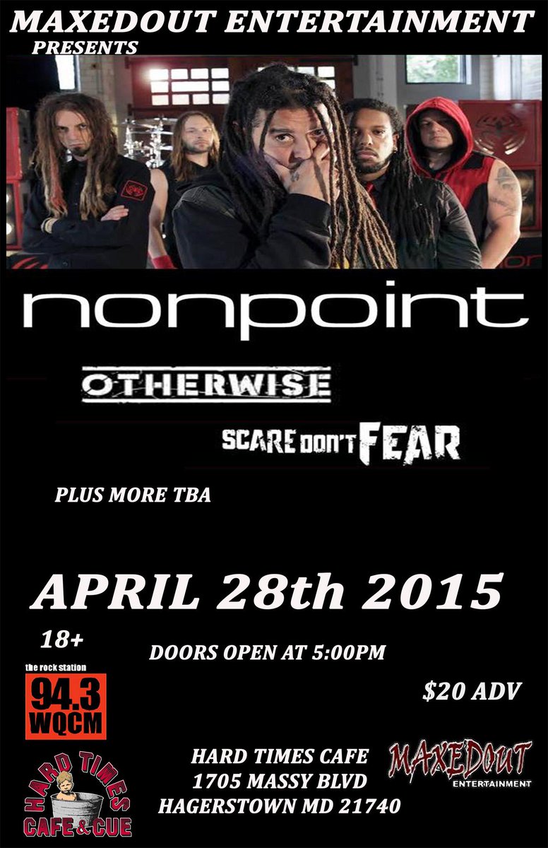 MaxedoutEntert's tweet photo. @nonpoint live at Hard Times Hagerstown MD April 28th !!! http://t.co/XKwWN6XSwX